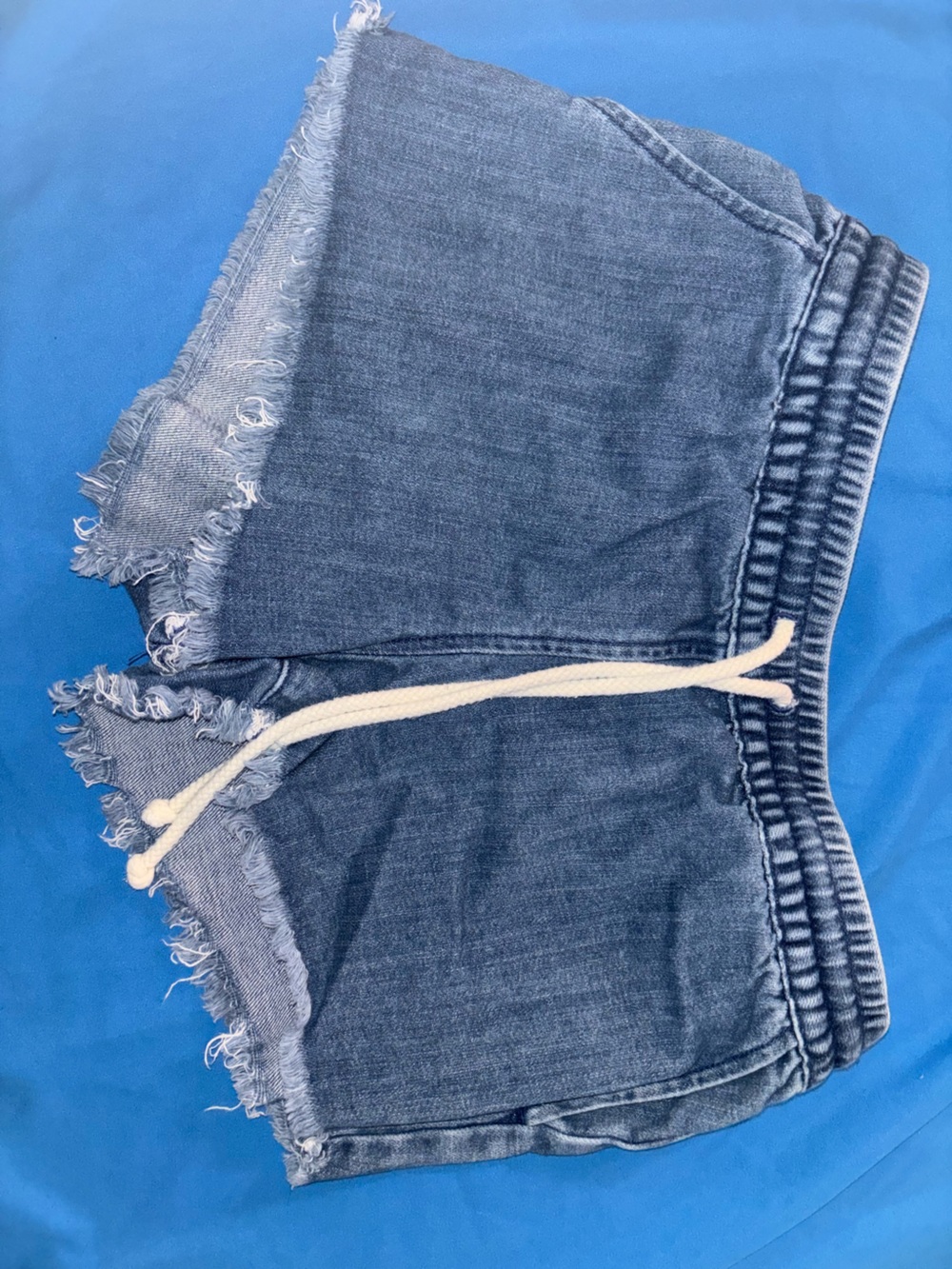 aerie Blue Denim Jean Shorts with Frayed Hem